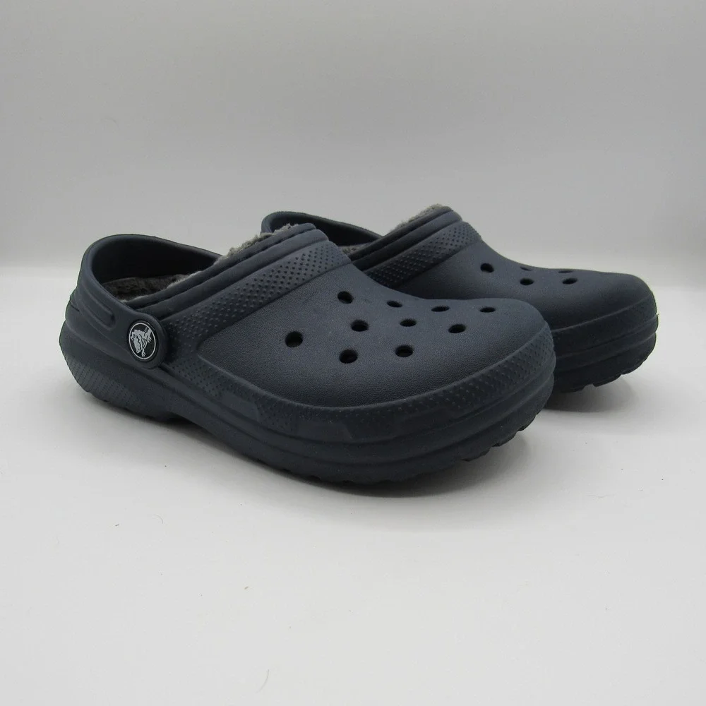 Crocs Fuzz Lined Clogs Kids Size 13 Navy Blue Excellent Fleece Warm Slip On